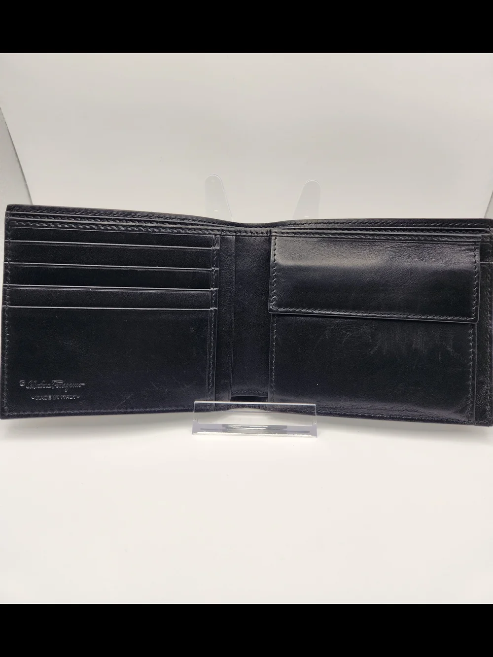 Salvatore Ferragamo Gancini Embossed Leather Bifold Wallet With Box